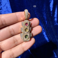 Traffic Light 14K Gold Plated Iced Pendant