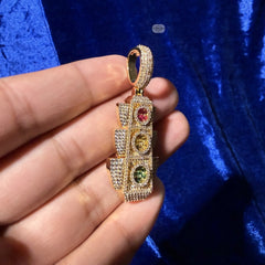 Traffic Light 14K Gold Plated Iced Pendant