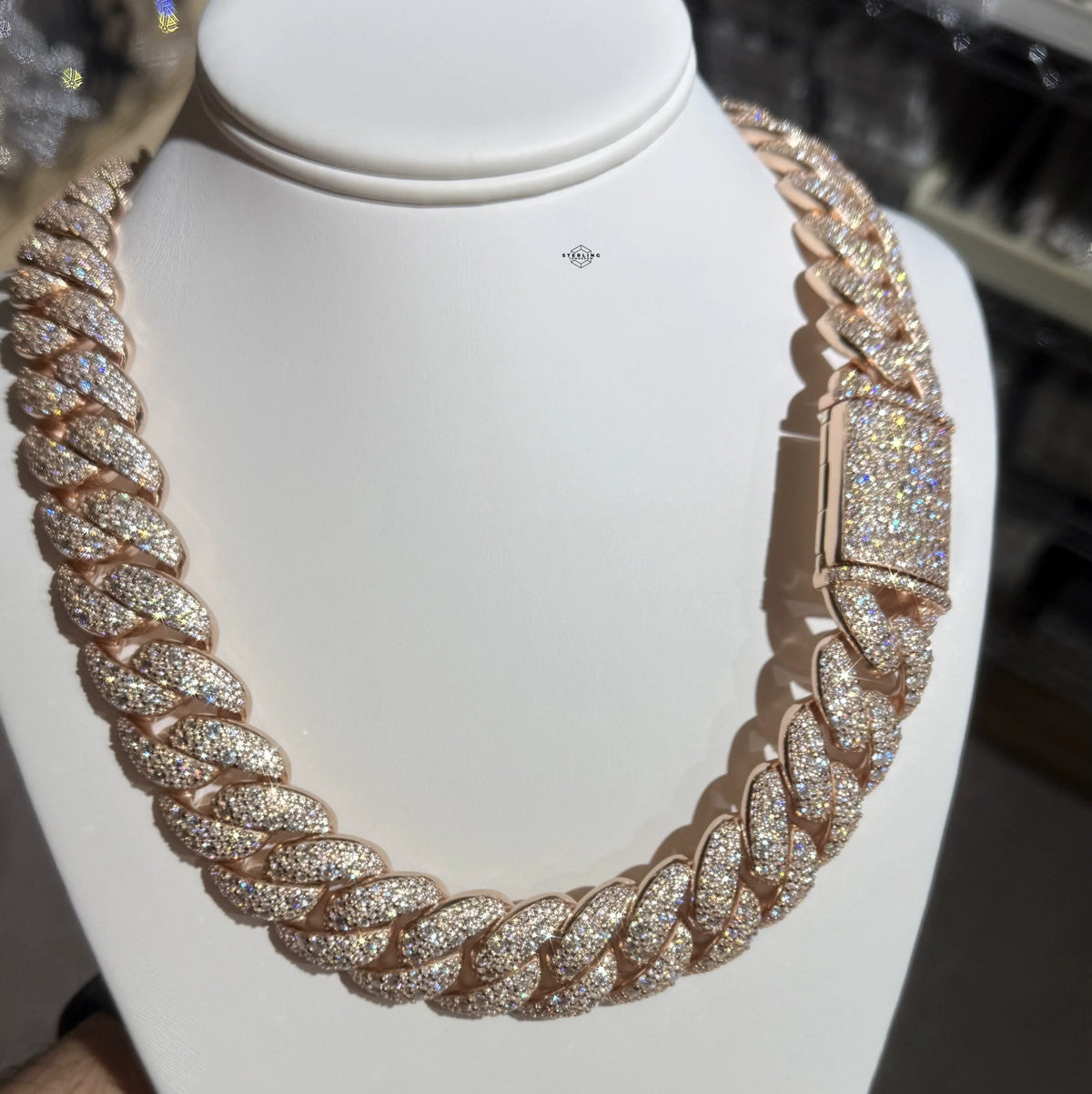 Moissanite 22mm 22" Rose Mosaic Cuban Chain