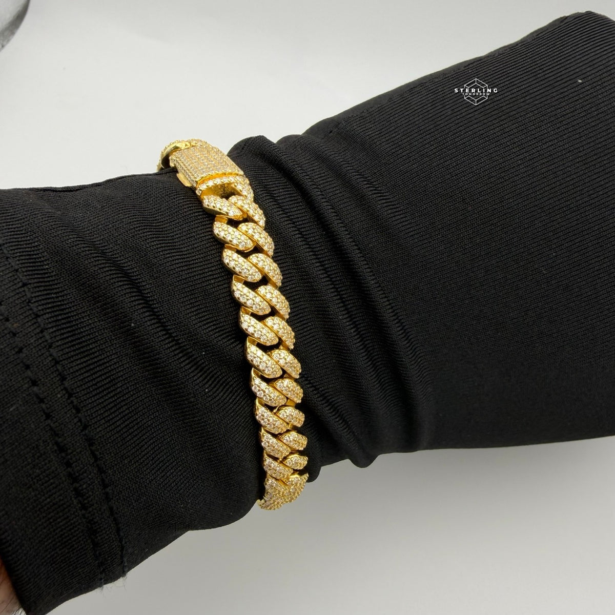 8mm Miami Cuban Link Moissanite Bracelet 8” Gold Over 925 Sterling Silver Iced Out Diamond Look Bracelet for Men Women Hip Hop Jewelry Gift