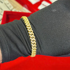 8mm Miami Cuban Link Moissanite Bracelet 8” Gold Over 925 Sterling Silver Iced Out Diamond Look Bracelet for Men Women Hip Hop Jewelry Gift