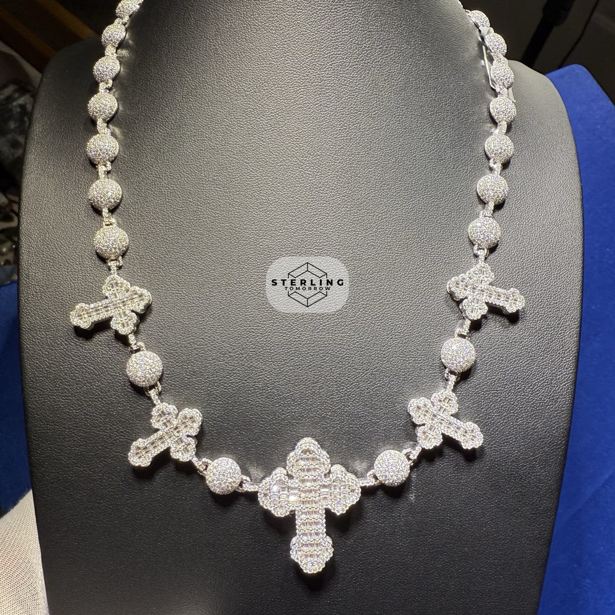 Moissanite Cross with Beads Chain