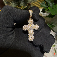 Cluster Cross Iced Pendant 14k Gold Plated