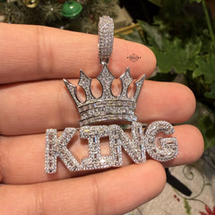 King Iced Pendant - 14k White Gold Plated