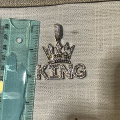 King Iced Pendant - 14k White Gold Plated