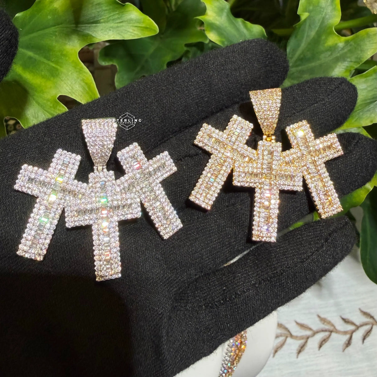 Triple Cross Baguette Iced Out Pendant