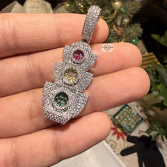 Traffic Light 14K White Gold Plated Iced Pendant