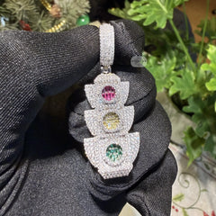Traffic Light 14K White Gold Plated Iced Pendant