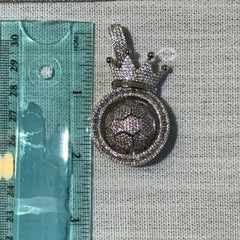 Spinning Soccer King Pendant Iced 14k White Gold Plated