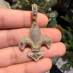 Fleur De Lis 14K Gold Plated Iced Out Pendant