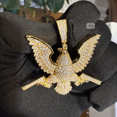 Eagle Guns 14k Gold Plated Iced Pendant