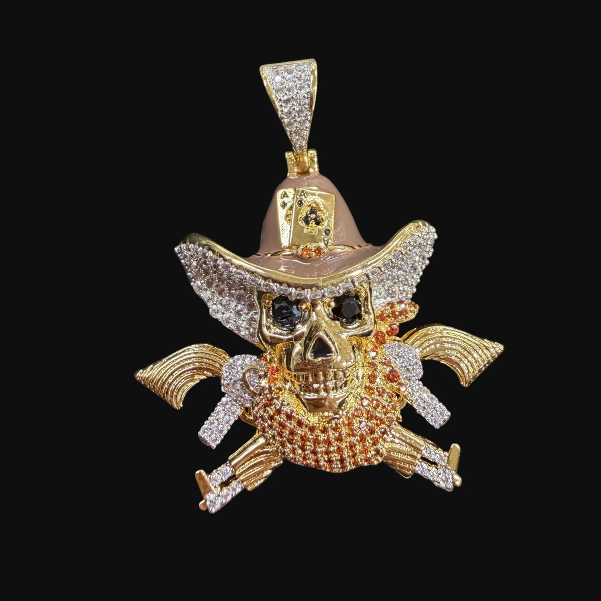 14k Gold Plated Iced Out Pirate Skull Pendant
