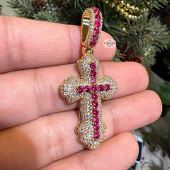 Pink 14K Gold Plated Iced Cross Pendant