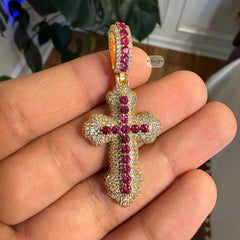Pink 14K Gold Plated Iced Cross Pendant
