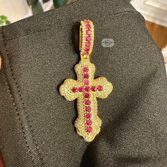 Pink 14K Gold Plated Iced Cross Pendant