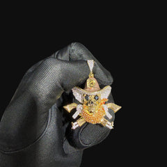14k Gold Plated Iced Out Pirate Skull Pendant