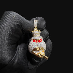 14k Gold Plated Iced Out Angry Duck Pendant Gold Two Tone