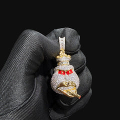 14k Gold Plated Iced Out Angry Duck Pendant Gold Two Tone