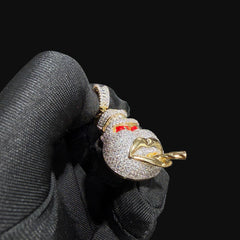 14k Gold Plated Iced Out Angry Duck Pendant Gold Two Tone