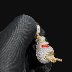 14k Gold Plated Iced Out Angry Duck Pendant Gold Two Tone