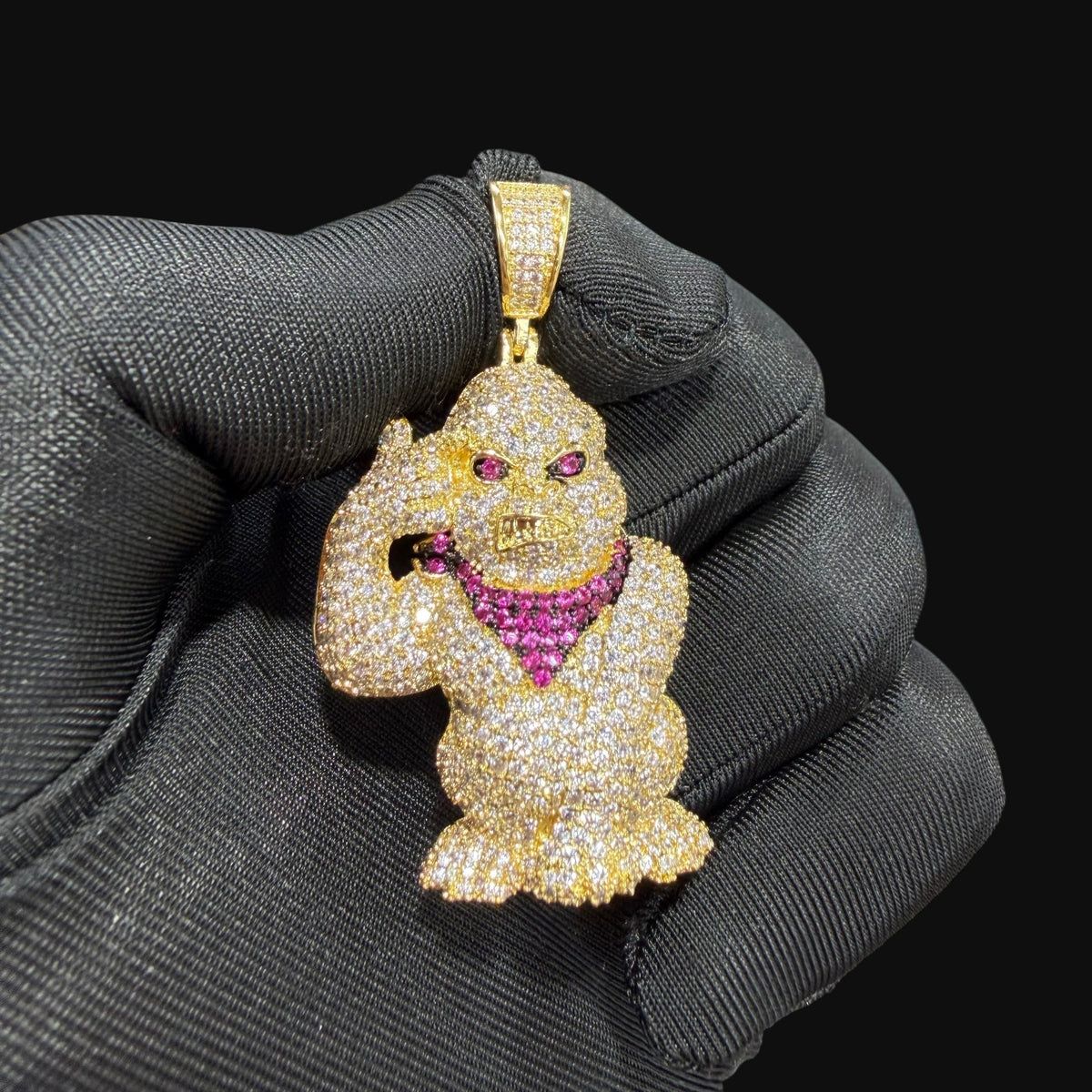14k Gold Plated Iced Out Gorilla Pendant