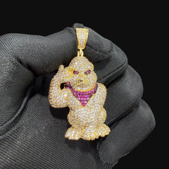14k Gold Plated Iced Out Gorilla Pendant