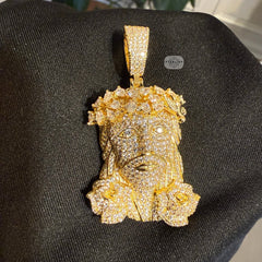 Gold Iced Out Jesus Pendant, 14K Gold Plated CZ Diamond Jesus Face Necklace, Flower Crown Christian Hip Hop Jewelry for Men