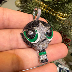 Green Character 14K White Gold Plated Girl Iced Pendant