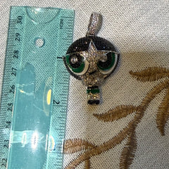 Green Character 14K White Gold Plated Girl Iced Pendant