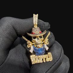 14k Gold Plated Iced Out Skull Cowboy Pendant