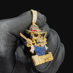 14k Gold Plated Iced Out Skull Cowboy Pendant