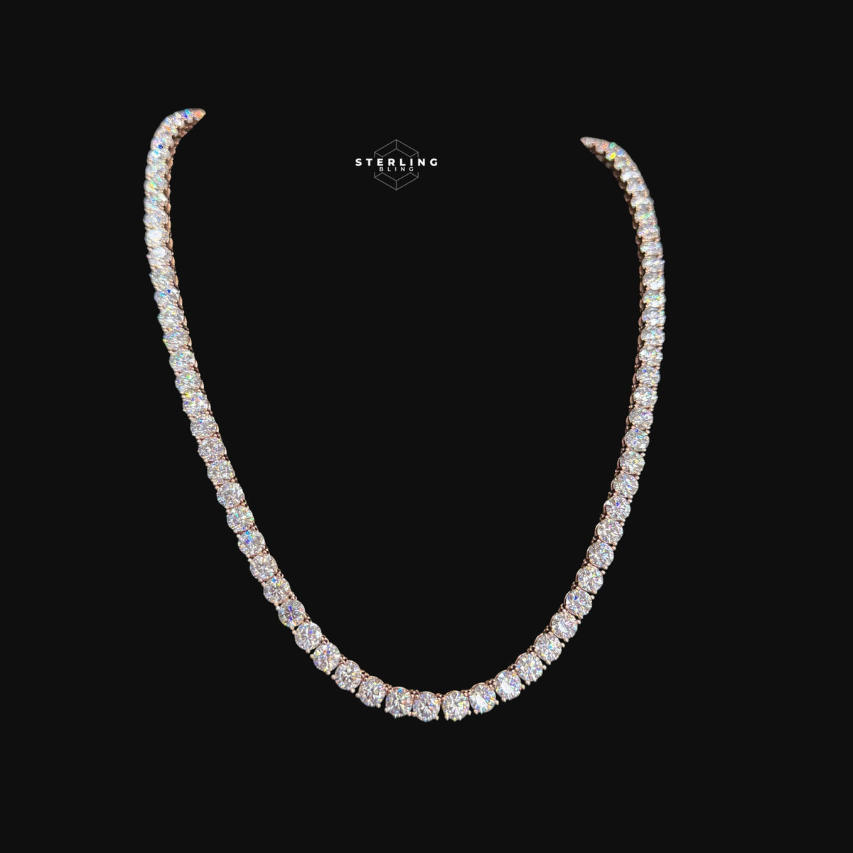 Moissanite 6mm Rose Gold Tennis Chain 925 Sterling Silver