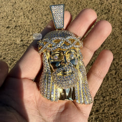 Large Jesus Thorns Iced Out Pendant - 14k Gold Plated