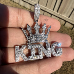 King Iced Pendant - 14k White Gold Plated