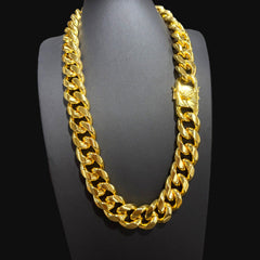 22mm 24 Inch Gold Miami Cuban Chain, Triple Layer 18K Gold PVD Stainless Steel Necklace, Chunky Hip Hop Unisex Jewelry