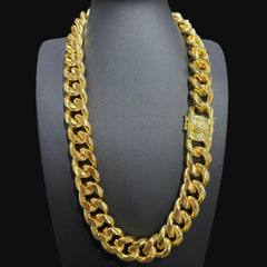 22mm 24 Inch Gold Miami Cuban Chain, Triple Layer 18K Gold PVD Stainless Steel Necklace, Chunky Hip Hop Unisex Jewelry