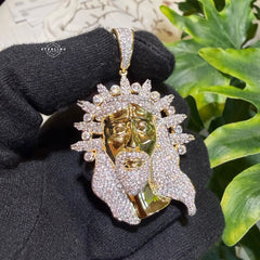 Iced Jesus Pendant Crown of Thorns CZ Diamond Hip Hop Chain Gold Plated Religious Bling Necklace Streetwear Jewelry Rope Chain