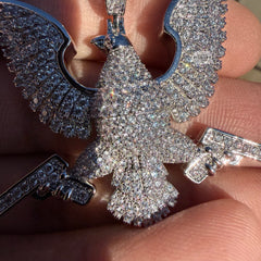 Eagle Guns 14k White Gold Plated Iced Pendant