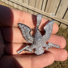 Eagle Guns 14k White Gold Plated Iced Pendant