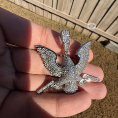 Eagle Guns 14k White Gold Plated Iced Pendant