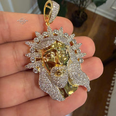 Iced Jesus Pendant Crown of Thorns CZ Diamond Hip Hop Chain Gold Plated Religious Bling Necklace Streetwear Jewelry Rope Chain