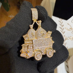 Money Truck Pendant Iced Out CZ Diamond Hip Hop Chain Gold Plated Cash Bags Bling Necklace Streetwear Jewelry Rope Chain