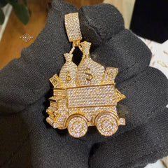 Money Truck Pendant Iced Out CZ Diamond Hip Hop Chain Gold Plated Cash Bags Bling Necklace Streetwear Jewelry Rope Chain