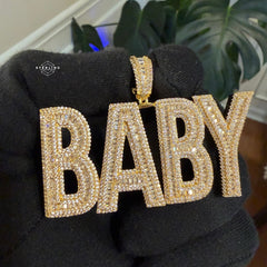 Baby Letter Pendant Iced Out CZ Diamond Hip Hop Chain Gold Plated Name Necklace Bling Statement Jewelry Rope Chain