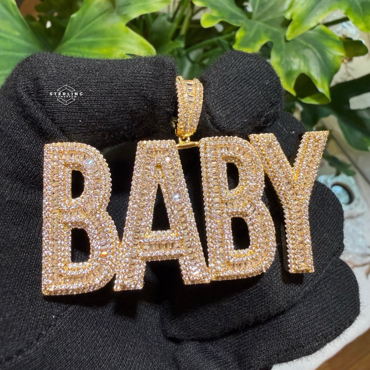 Baby Letter Pendant Iced Out CZ Diamond Hip Hop Chain Gold Plated Name Necklace Bling Statement Jewelry Rope Chain