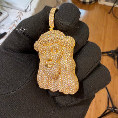 Gold Iced Out Jesus Face Pendant 14k Gold Plated + AntiTarnish Rope Chain