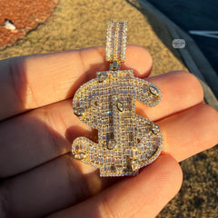 14K Gold Plated Money Sign Iced Pendant