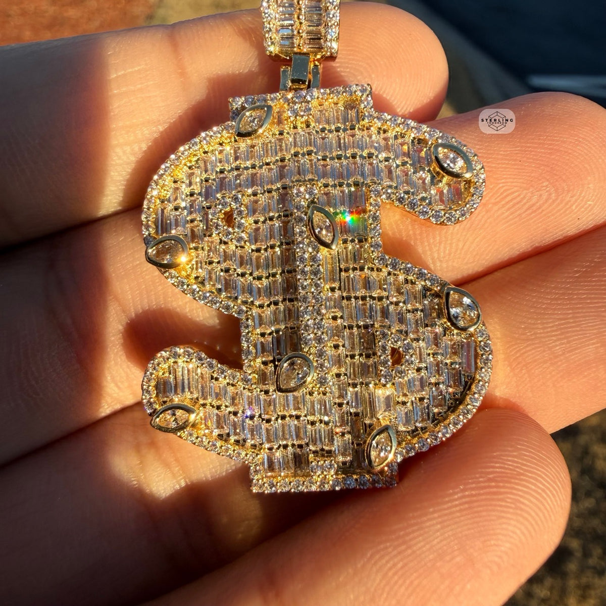 14K Gold Plated Money Sign Iced Pendant