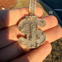 14K Gold Plated Money Sign Iced Pendant