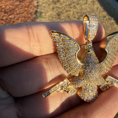 Eagle Guns 14k Gold Plated Iced Pendant